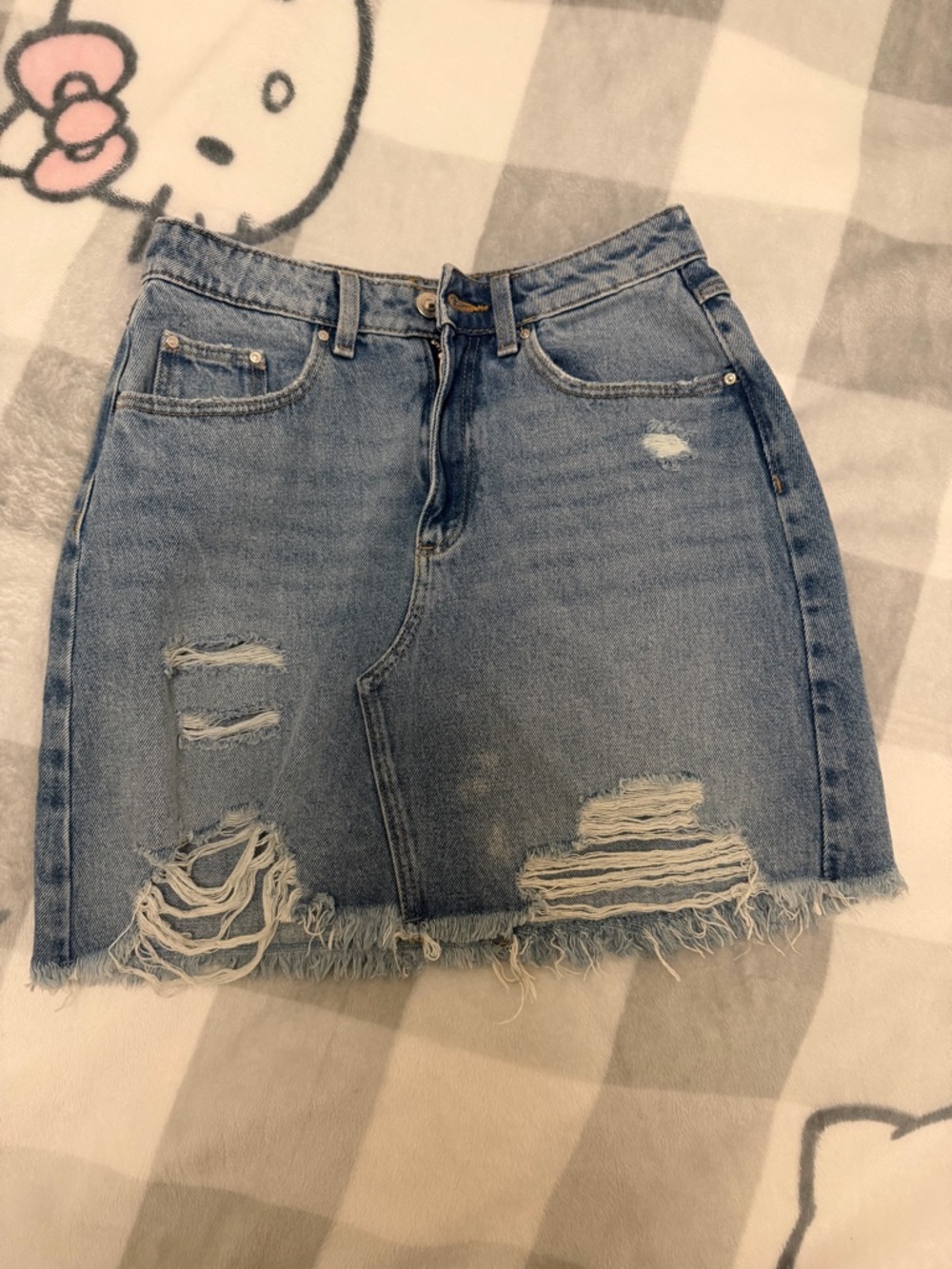 Distressed Light Blue Denim Mini Skirt